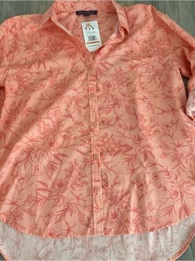 Gloria Vanderbilt Women's Floral Button Amanda Shirt Coral Crush Medium NWD